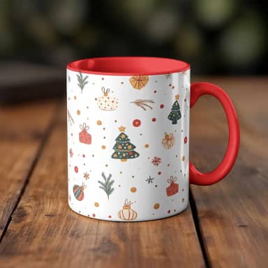 Caneca xicara Natal enfeites arvore presente 25EI (branco)