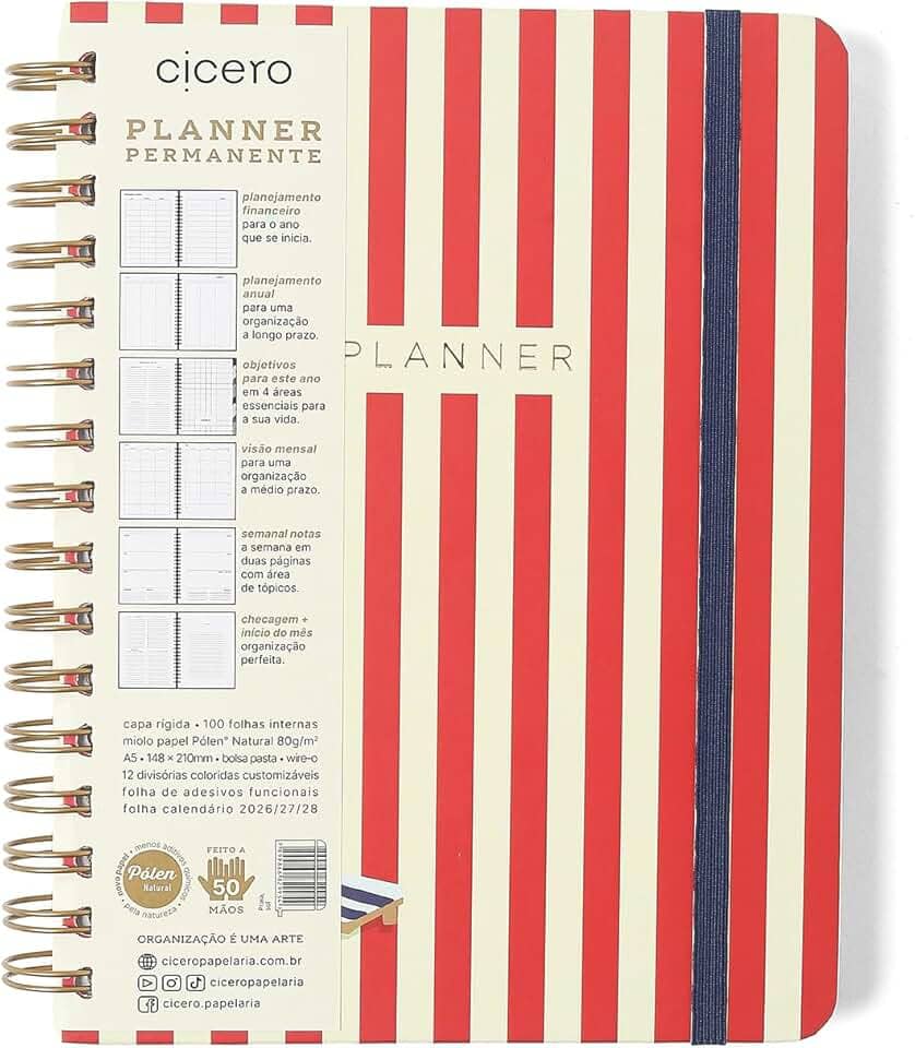 PLANNER PERMANENTE WIRE-O PRAIA SEMANAL NOTAS A5 SOL