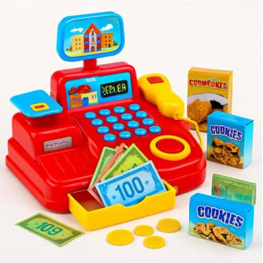 Caixa Registradora Infantil Educativa Sons, Luzes, Dinheiro e Scanner Brinquedo Interativo Presente