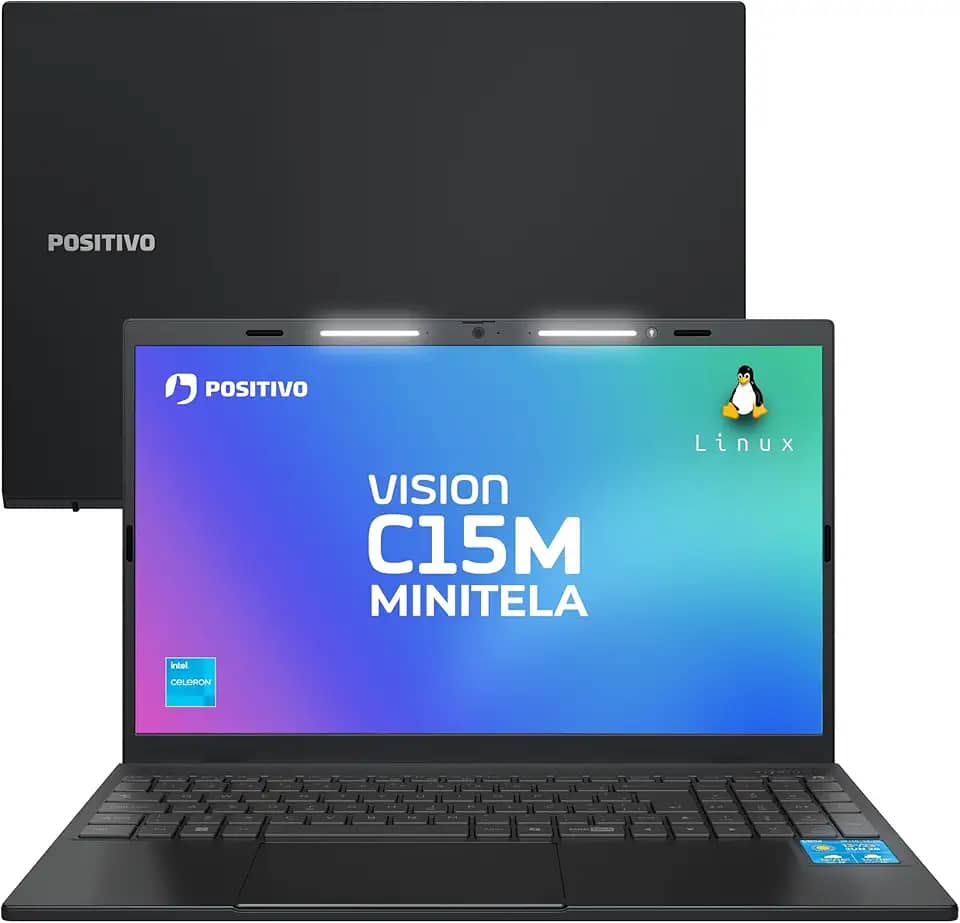Notebook Positivo Vision C15M Intel Celeron N4500 Linux 8GB RAM 128GB eMMC Tela 15" Full HD IPS Antirreflexo – com Minitela - Cinza