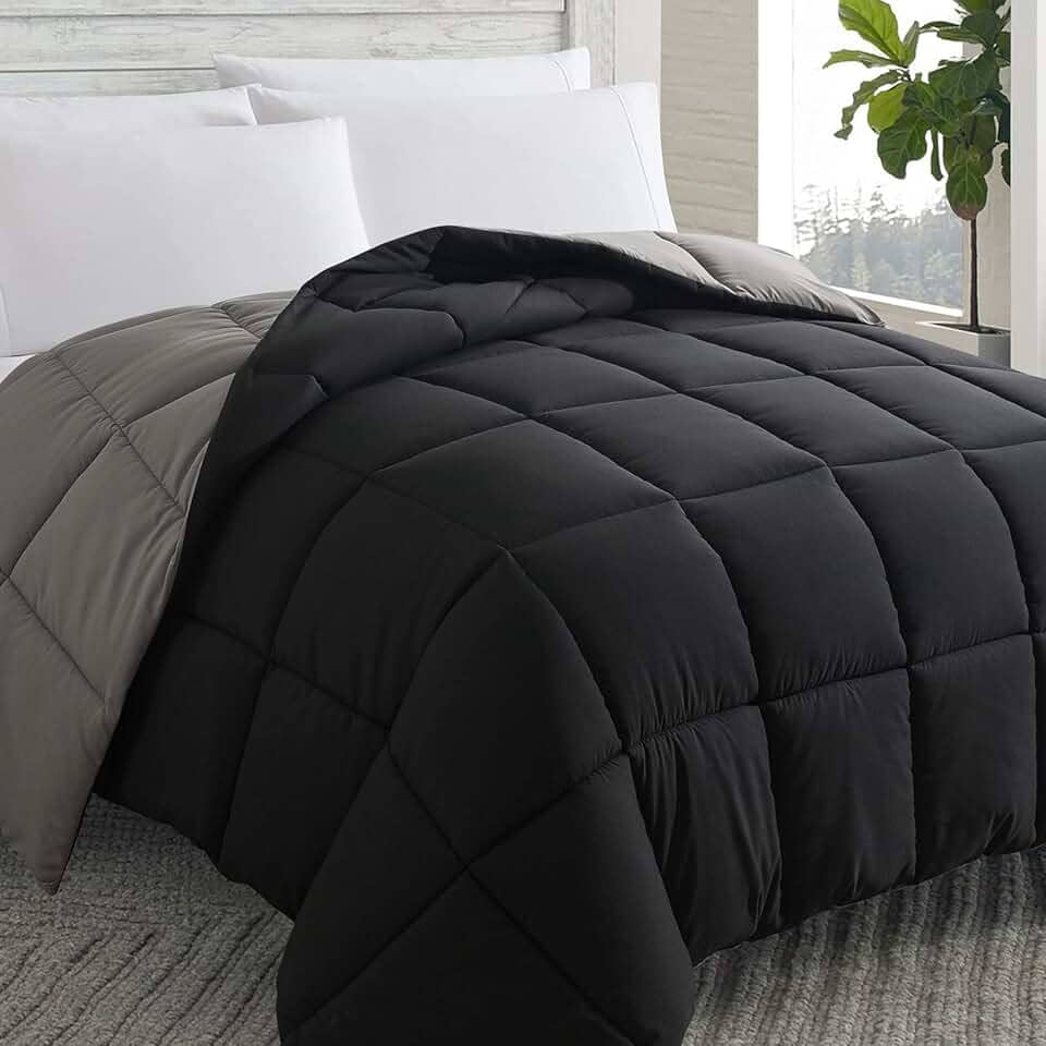 Cosybay Edredom alternativo de plumas (preto/cinza, King) - edredom de cama king size acolchoado macio para todas as estações - enchimento de edredom com abas de canto - inverno verão quente fofo, 259