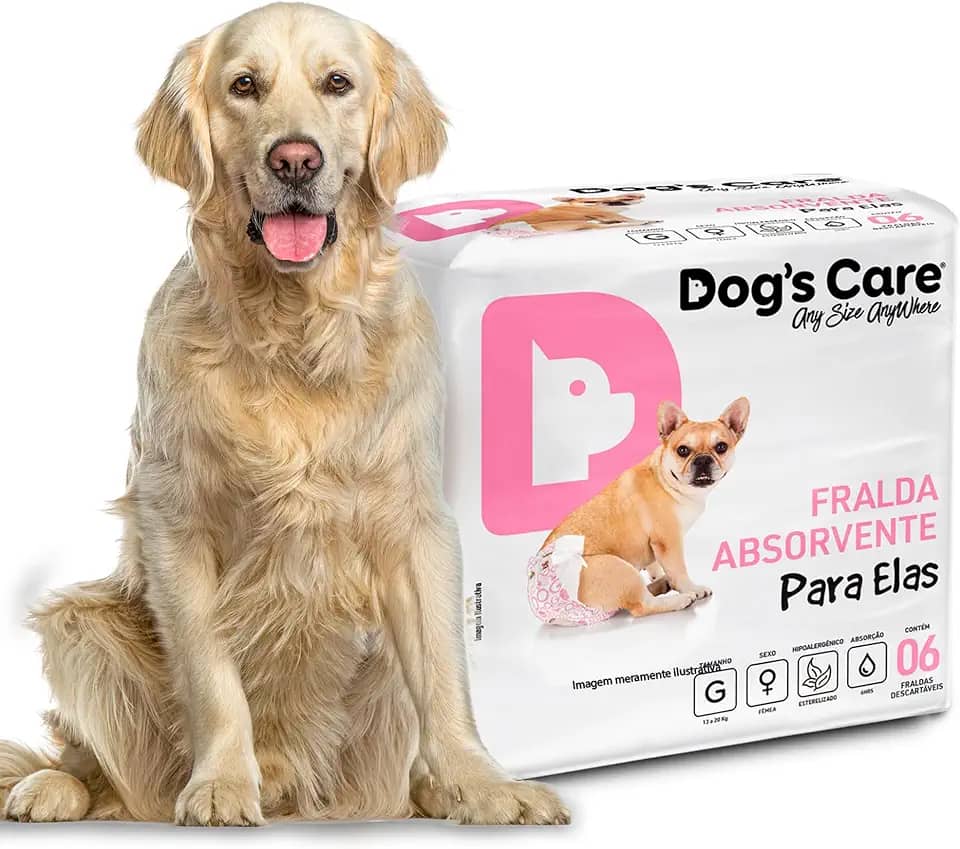 DOG’S CARE Fralda Descartável Para Cães Fêmeas de 13 a 20kg - Fralda Absorvente Para Cachorros Idosos e Filhotes - Tamanho G - 6 Unidades