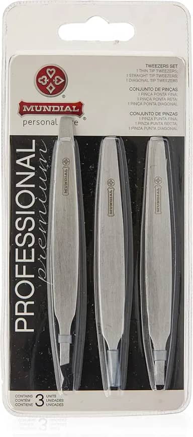 Kit Pinças Profissionais 3 Peças, Mundial S/A, Prateado