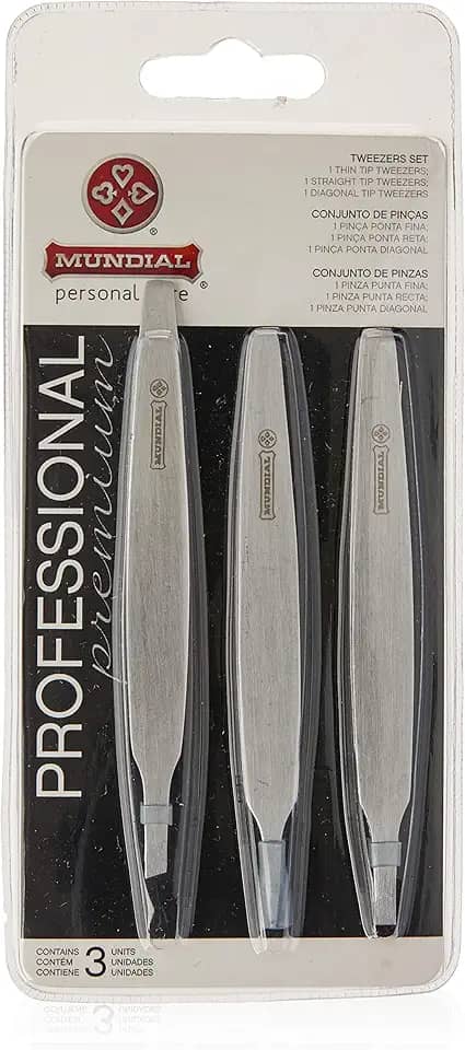 Kit Pinças Profissionais 3 Peças, Mundial S/A, Prateado