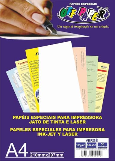 Off Paper Vergê Papel Texturizado para Impressora Pacote com 50 Folhas, Branco, A4