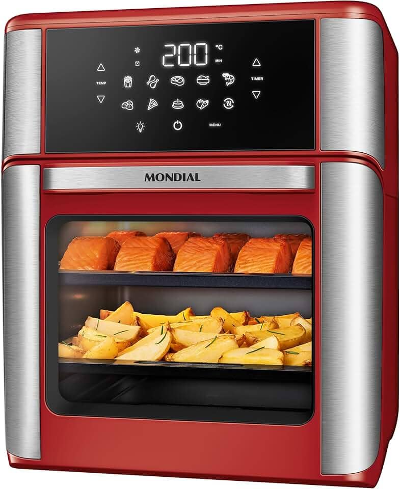 MONDIAL Fritadeira Air Fryer Forno Oven 12L, Vermelho/Inox, 2200W, 220V - AFON-12L-RI