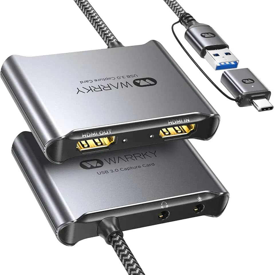 Warrky Placa de captura HDMI 4K [com cabo USB 3.0 fixo, saída 4K, sem latência] 1080p 60FPS Cam Link dispositivo de captura de vídeo/áudio para transmissão, gravação de jogos, compatível com Nintendo