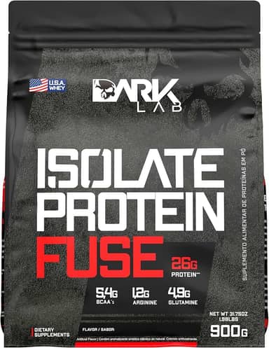 Isolate Protein Fuse Dark Lab, 900g, Chocolate Branco com Morango, Suporte Muscular