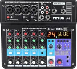 Mesa De Som 4/6/7/8/12 Canais Profissional Portátil Mixer Bluetooth Interface Gravação Audio Console com placa de som USB + 48V Phantom power (Mesa 6 Canais)