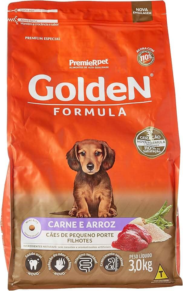 Ração Golden Fórmula Mini Bits para Cães Filhotes Raças Pequenas Sabor Carne e Arroz, 3kg Premier Pet Para Todas Pequeno Filhotes,