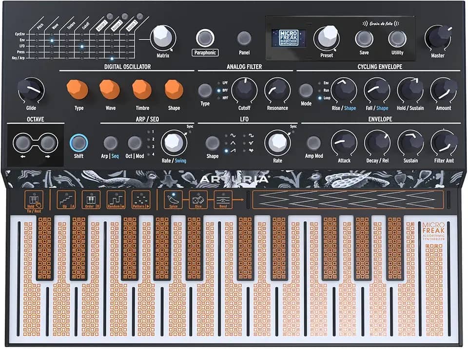 Arturia - Teclado sintetizador MicroFreak – sintetizador híbrido de 25 teclas com teclado PCB, osciladores digitais e wavetable, filtros analógicos