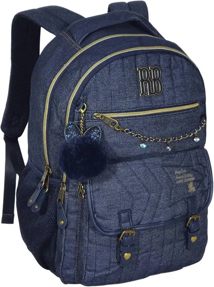 Mochila Feminina Jeans Rebecca Bonbon Grande 47x35x20 Escolar Passeio Reforçada