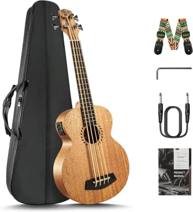 Caramel UEM48 Baixo Ukulele acústico e elétrico de mogno laminado 76 cm