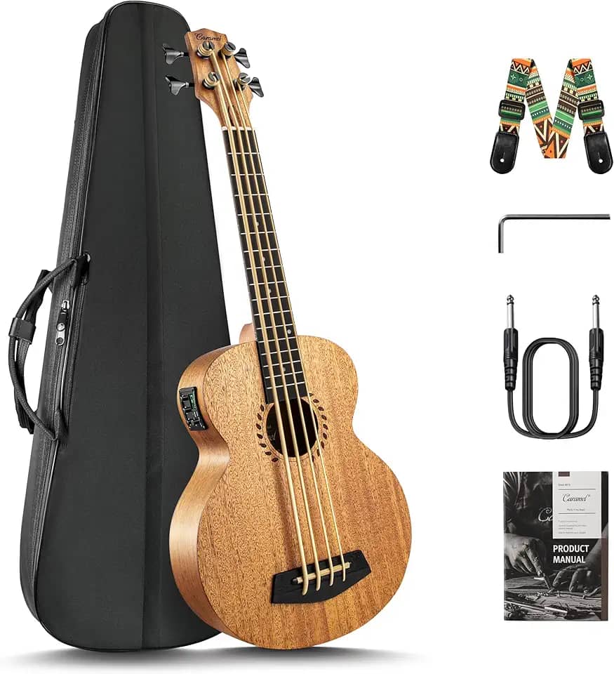Caramel UEM48 Baixo Ukulele acústico e elétrico de mogno laminado 76 cm