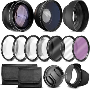 Kit de lentes ultra deluxe para câmeras Canon Rebel T3, T5, T5i, T6, T6i, T7, T7i, EOS 80D, EOS 77D com lente Canon EF-S 18-55 mm II - Inclui: conjunto de filtros de 7 peças de 58 mm + lente grande