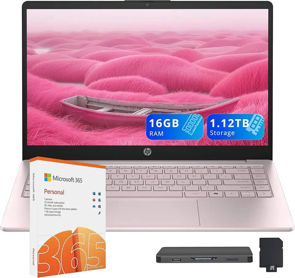 HP Laptop Stream de 14 polegadas para estudantes e negócios, processador Intel N150, 16 GB de RAM, armazenamento de 1,12 TB (conjunto de estação de ancoragem de 128 GB + 1 TB), Wi-Fi 6, 1 ano Office
