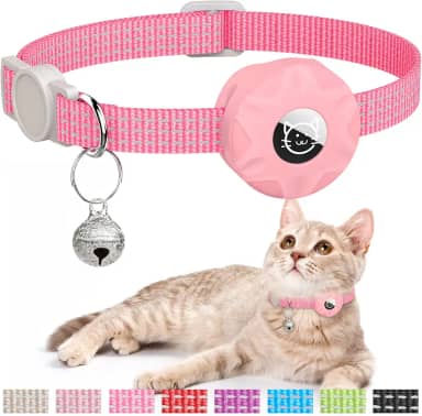 Coleira para gatos Apple AirTag, rastreador GPS com suporte refletivo e sino, leve para gatos e gatinhos (rosa)