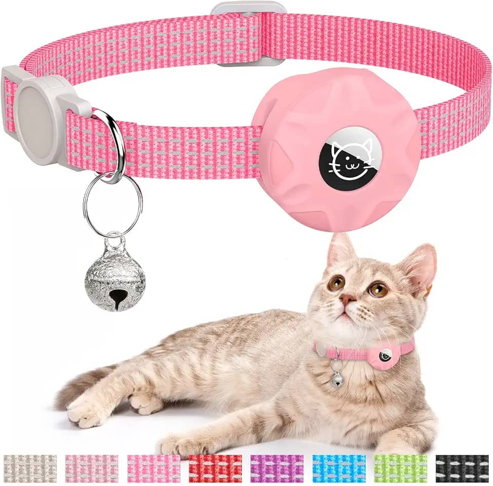 Coleira para gatos Apple AirTag, rastreador GPS com suporte refletivo e sino, leve para gatos e gatinhos (rosa)