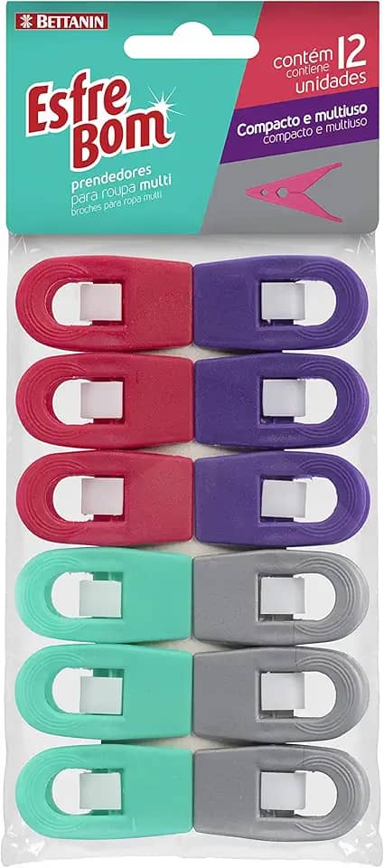 EsfreBom - Prendedor Plástico, Embalagem com 12 Unidades, Multicolor, Bettanin