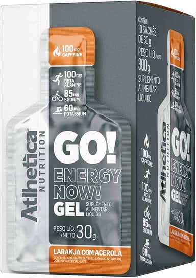 Atlhetica Nutrition GO ENERGY NOW GEL (10 sachês de 30g) Laranja com Acerola, Cor: Multicolorido.