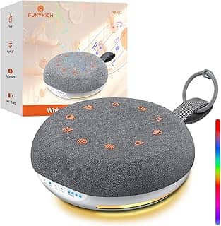 FUNYKICH Máquina de som de ruído branco, máquina de som portátil para dormir com 40 sons suaves, indicador de bateria, temporizador e luz noturna, máquina de ruído branco para adultos, bebês e