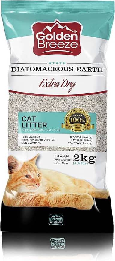 GOLDEN BREEZE areia para gatos totalmente natural, 1,8 kg – Grão fino, não desbota, ecológica – absorve, bloqueia e veda líquidos para melhor controle de odor. Baixa manutenção