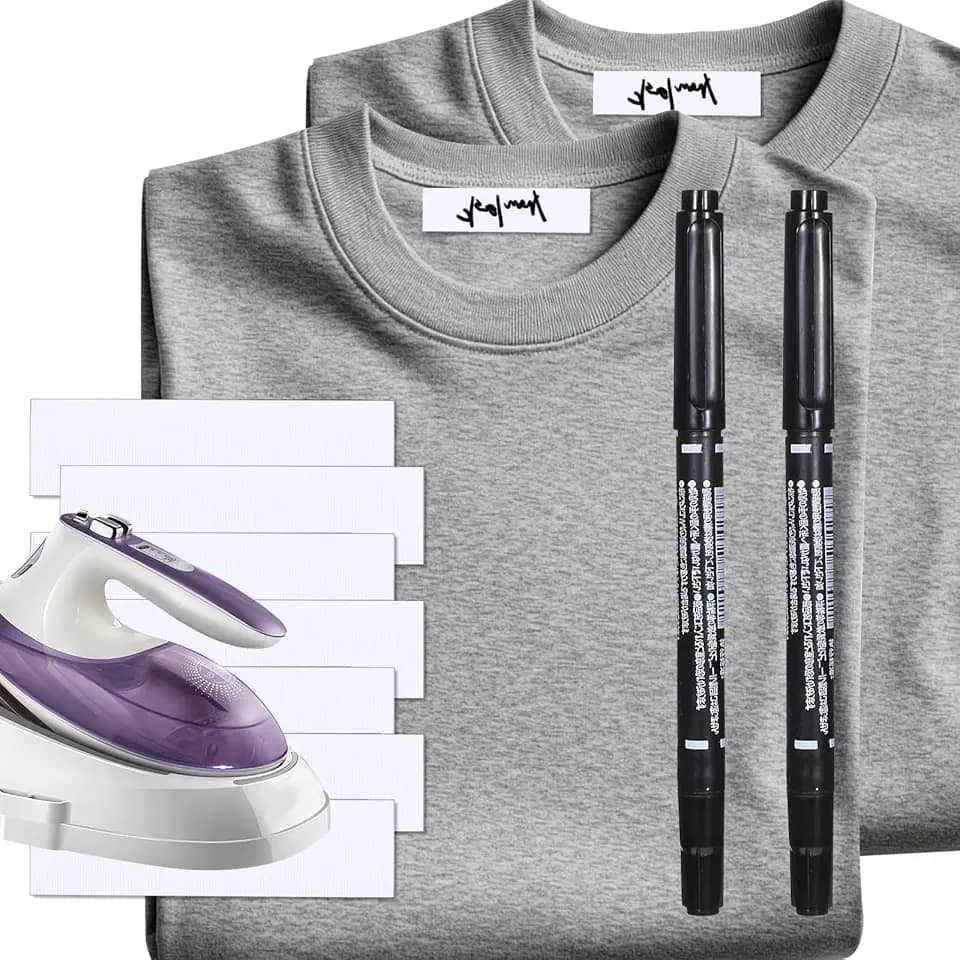 100 etiquetas de nome para roupas, etiquetas de roupas com 2 canetas marcadoras pretas, etiquetas de tecido para creche, casa de repouso, acampamento, escola, lavanderia