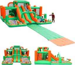 INFLATEFLY Bounce House Grande Corrediça De Água Para Crianças Bouncy House Inflável Waterslide Bouncy House Water Park Castelo Com Escorregamento E Escorregador, Sprays De Água, Poço De Bolas Molhado
