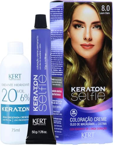 Keraton Coloração Permanente Em Creme Para Cabelos Com Cistina E Óleo De Macadâmia Selfie 50G Nº 8.0 Louro Claro