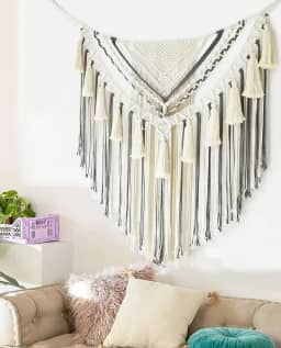 Jakalin Macramê para pendurar na parede cinza pequeno macramê painéis de decoração de parede arte de parede artesanal decoração de quarto sala de estar, 78,7 cm L x 99 cm C