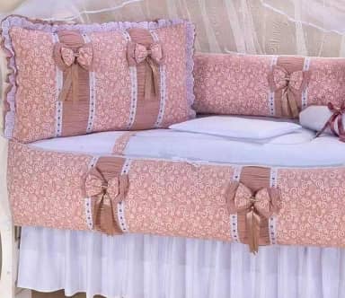 Kit Berço Para Berço Americano E Nacional Rosê Laço Floral Menina Princesinha Luxo Cor:Rosê
