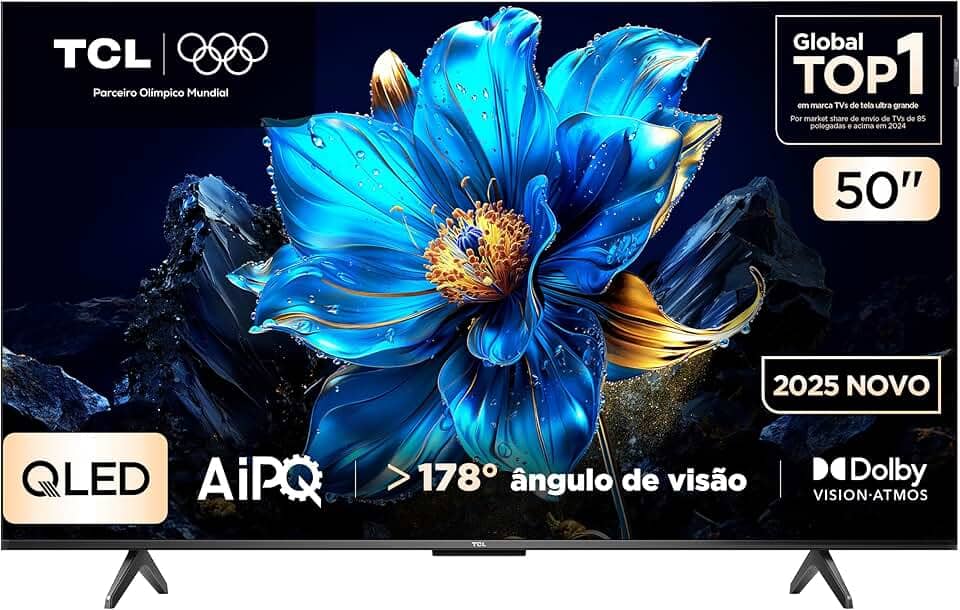 Smart TV TCL 50 Polegadas QLED 4K P7K WiFi Bluetooth Google TV HDR10+ Dolby Atmos Dolby Vision 50P7K