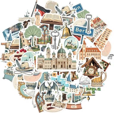 35 peças Alemanha Tour arquitetura marcos cultura adesivos brinquedo diy adesivos icônicos viagem pacote de adesivos para laptop motocicleta bagagem telefone notebook bagagem celular copo