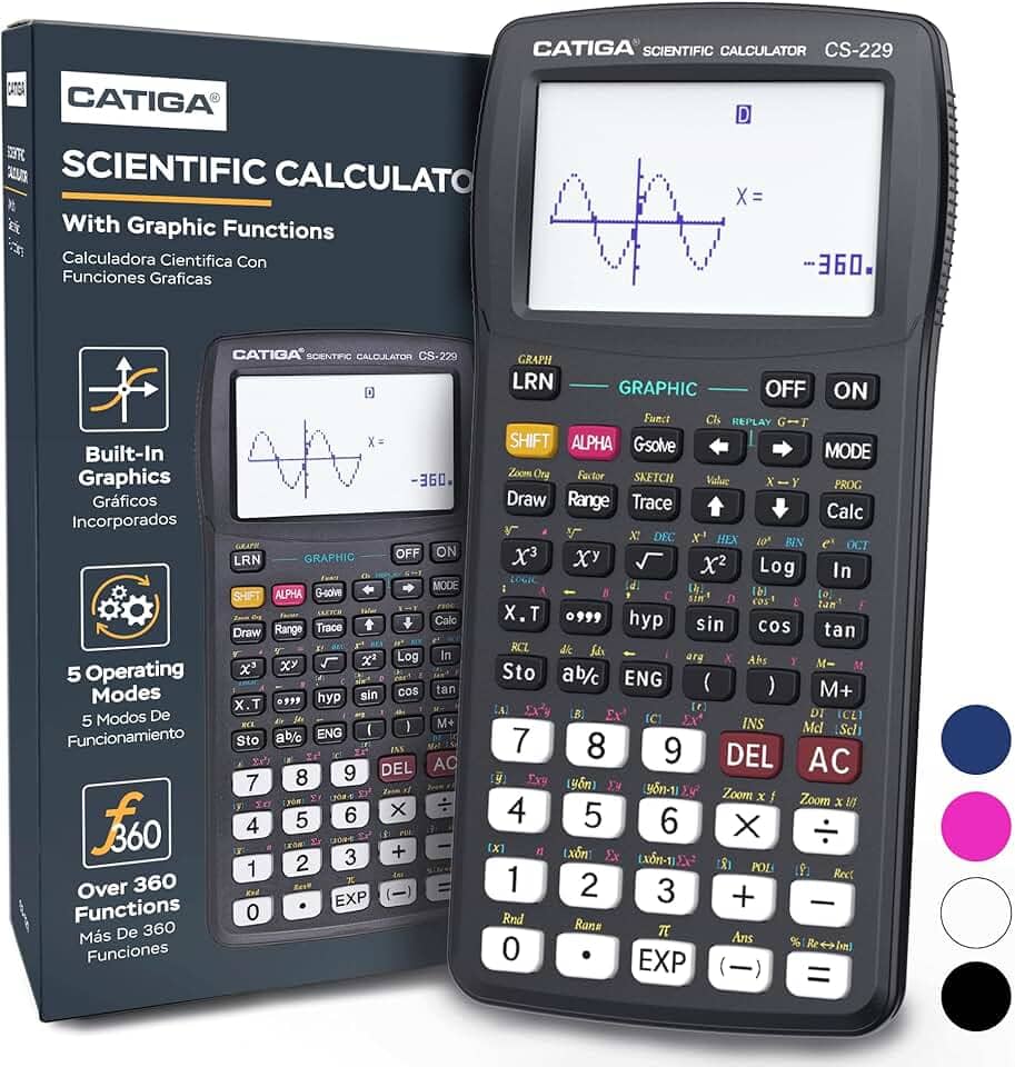 CATIGA Calculadora científica com funções gráficas, vários modos com interface de usuário intuitiva para iniciantes e cursos avançados, ensino médio ou universitário, CS-229
