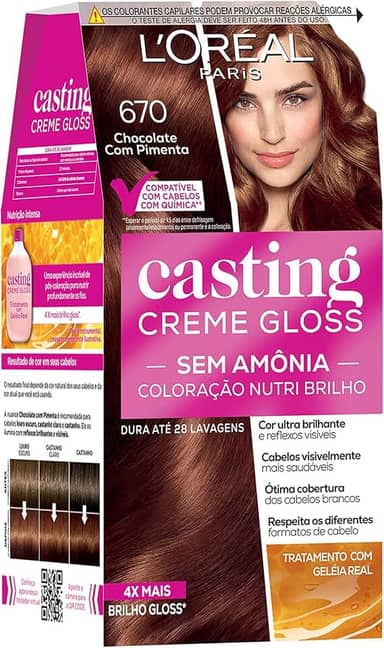 Tintura Semi Permanente Casting 6.7 Chocolate com Pimenta, Casting, 670 Chocolate com Pimenta, Casting Creme, Pacote de 6