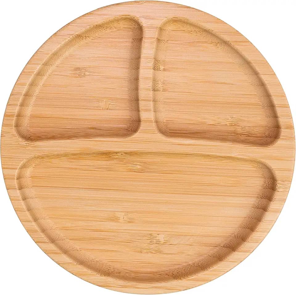 Prato Alimentação Bebê Freso Baby Introdução Alimentar Infantil BLW Bambu Biodegradável Atóxico Antibacteriano Ventosa Divisória, cor Cinza