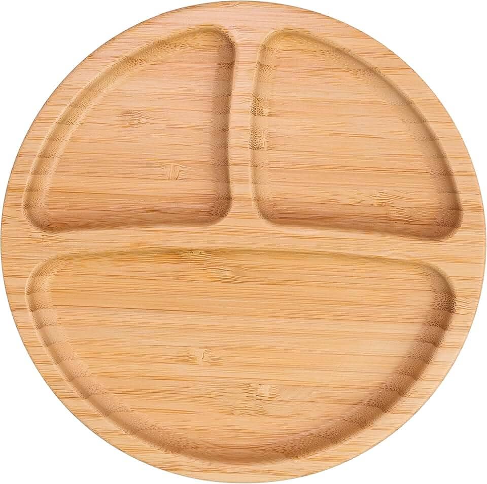 Prato Alimentação Bebê Freso Baby Introdução Alimentar Infantil BLW Bambu Biodegradável Atóxico Antibacteriano Ventosa Divisória, cor Rosa
