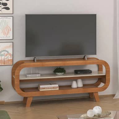 Rack 1,33 mt para TV até 60" com estrutura usinada MDF 15mm THEO cor Cinamomo/Off White - Artely