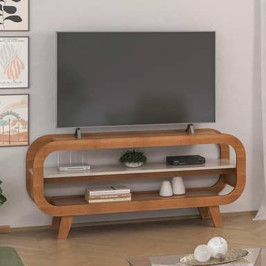 Rack 1,33 mt para TV até 60" com estrutura usinada MDF 15mm THEO cor Cinamomo/Off White - Artely