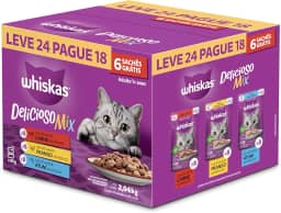 Pack Ração Úmida Whiskas Sachê Carne/Frango/Atum para Gatos Adultos - Leve 24 Pague 18