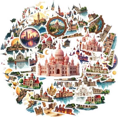 35 peças de arquitetura marco castelo palácio histórico adesivos de PVC adesivos artísticos de papelaria para telefone faça você mesmo, laptop, scrapbook, bicicleta, laptop, motocicleta, bagagem