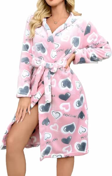 Roupão feminino de lã com capuz, roupão curto de pelúcia macio e quente para spa