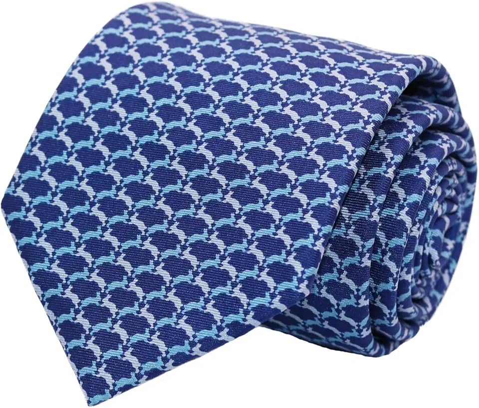 Gravatas masculinas 100% seda feitas à mão com estampas de animais + caixa de presente.., Coelhinhos - Branco prateado e azul celeste em azul ácido, Regular Length - 59'