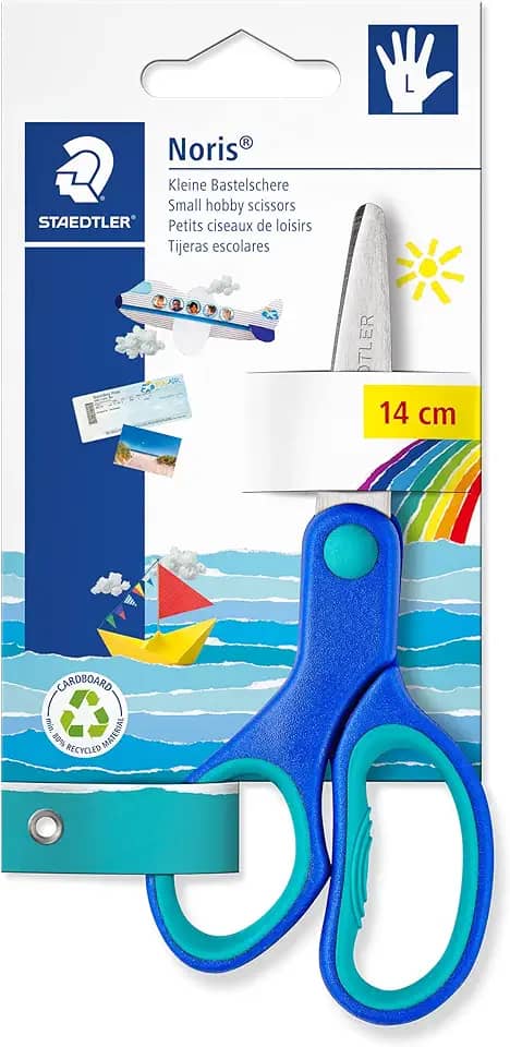 Tesoura Escolar para Canhoto 14cm, Staedtler, Noris Club, 965 14LNBK04, Ponta Arredondada