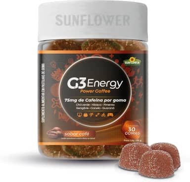 Cafeína em Goma Energético Pré treino Power Coffee - 75mg de Cafeína por Goma Sunflower