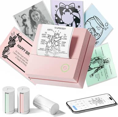 Impressora de adesivos, mini impressora PM290, máquina de fazer adesivos Bluetooth com 3 rolos de papel, cápsula de impressão portátil para notas de estudo, diário, listas, fotos, presentes