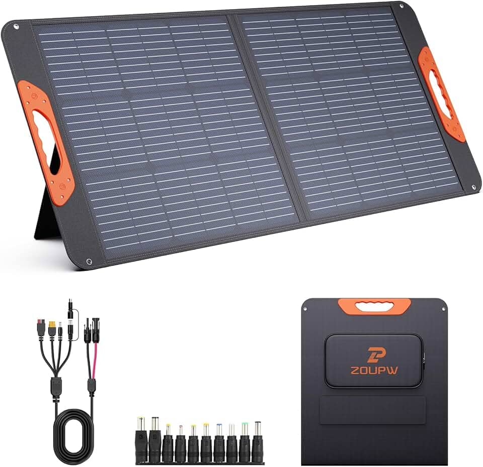 100W Portable Solar Panel,Fordable Solar Cell Solar Charger MC-4 Cable for Power Station,USB-A and Type-C Output,23.5% High Efficiency IP67 Water& Dustproof for Camping RV Trip Van Travel