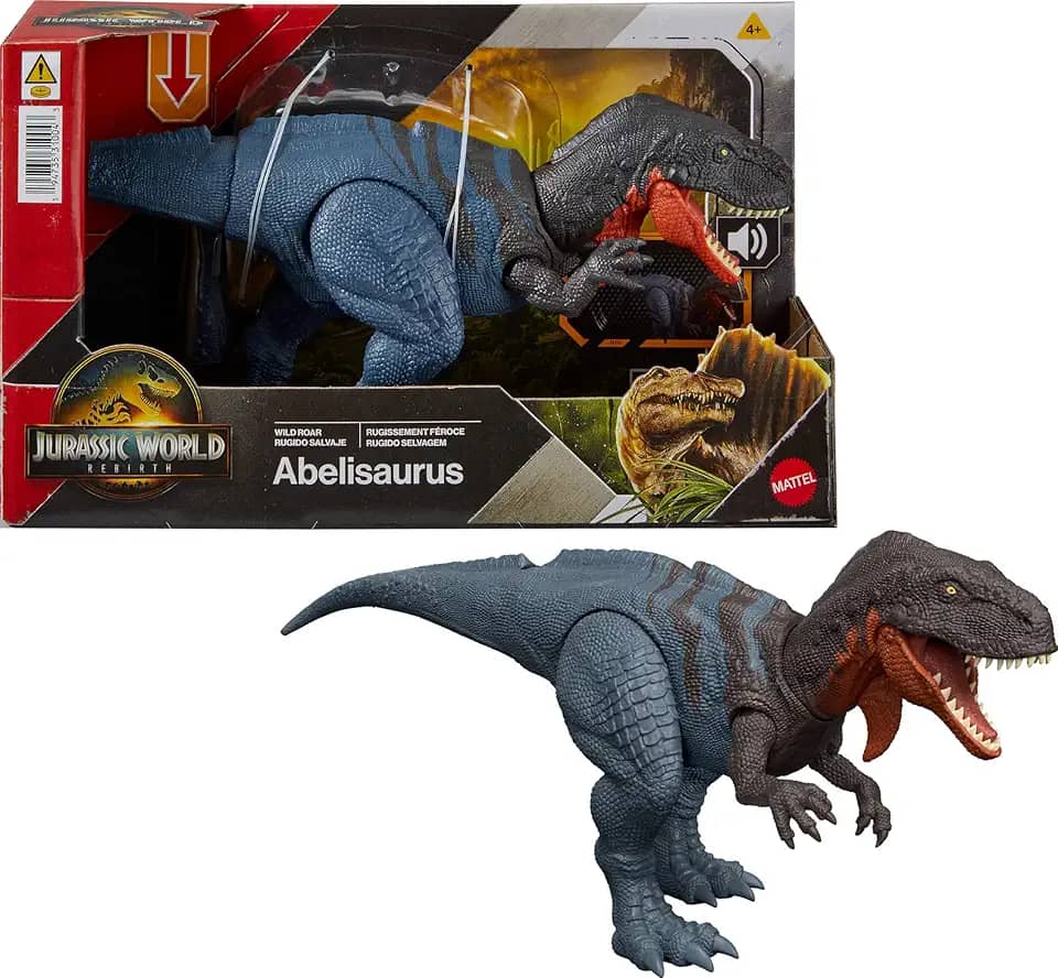 Jurassic World Dinossauro de Brinquedo Rebirth Rugido Selvagem Abelisaurus para crianças a partir de 4 anos