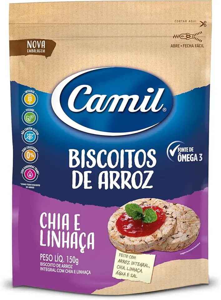 Biscoito de Arroz Integral com Chia e Linhaça Camil Pct 150g