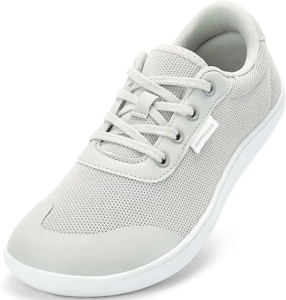 Sapatos femininos com bico largo – Sapatos minimalistas descalços zero drop casual confortável caminhada atlética ampla largura tênis moderno para joanete inchaço fascite plantar pé, Cinza, 6 Wide